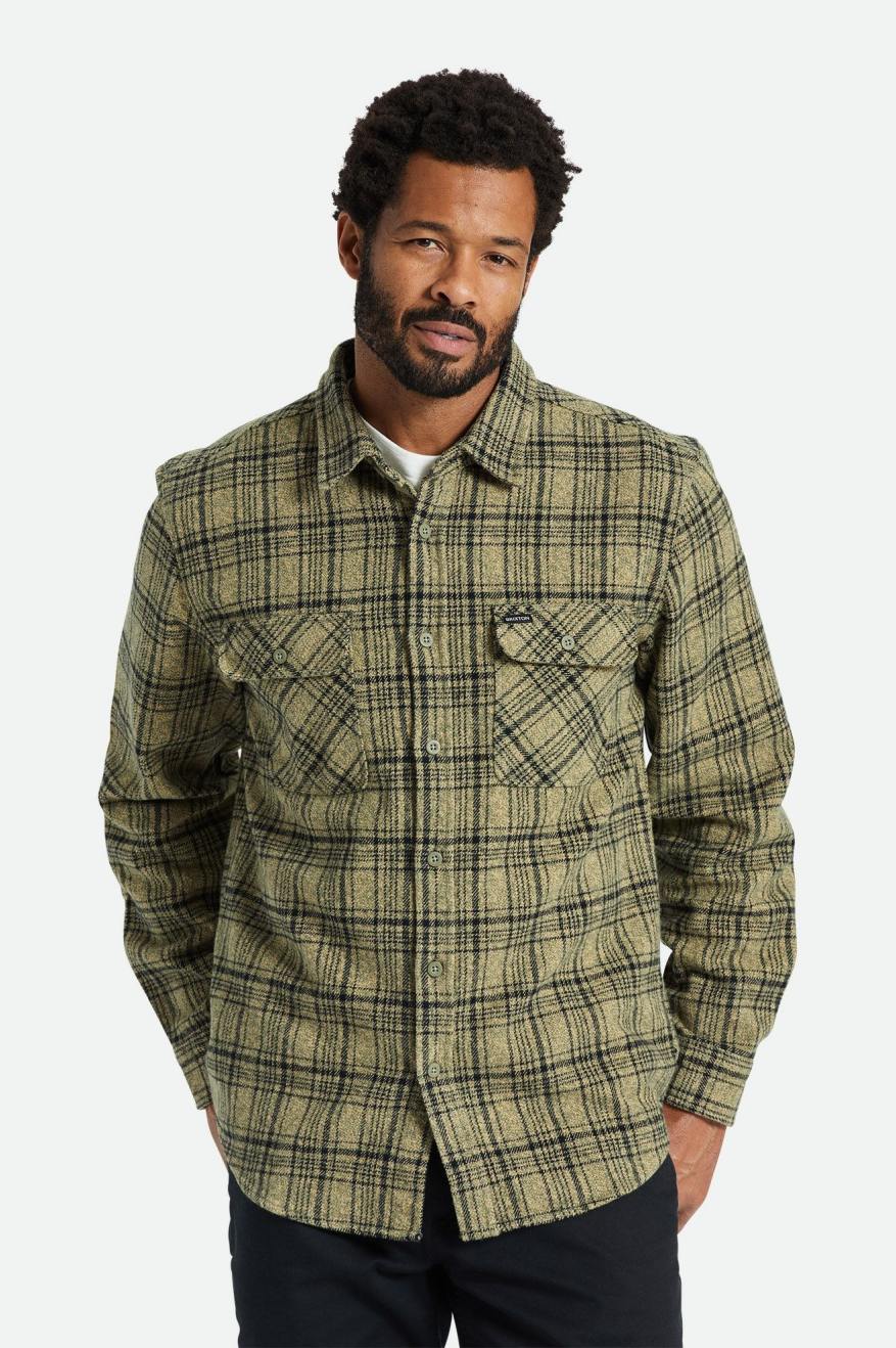 Brixton Bowery Heavy Weight L/S Flanel Üstler Erkek Zeytin Yeşili Siyah | 036JECDAF