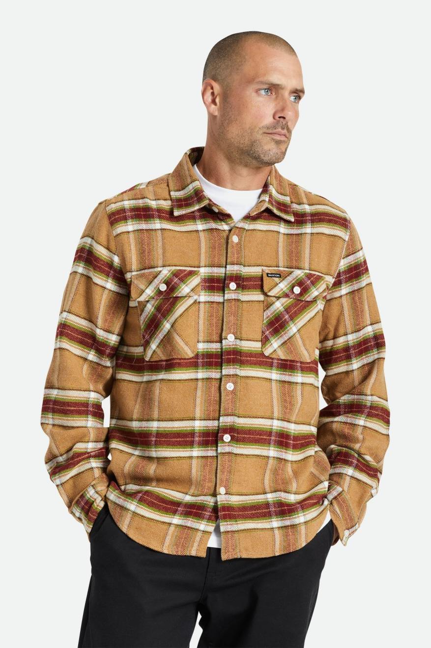 Brixton Bowery L/S Flanel Üstler Erkek Açık Kahverengi | 167YDXUKS