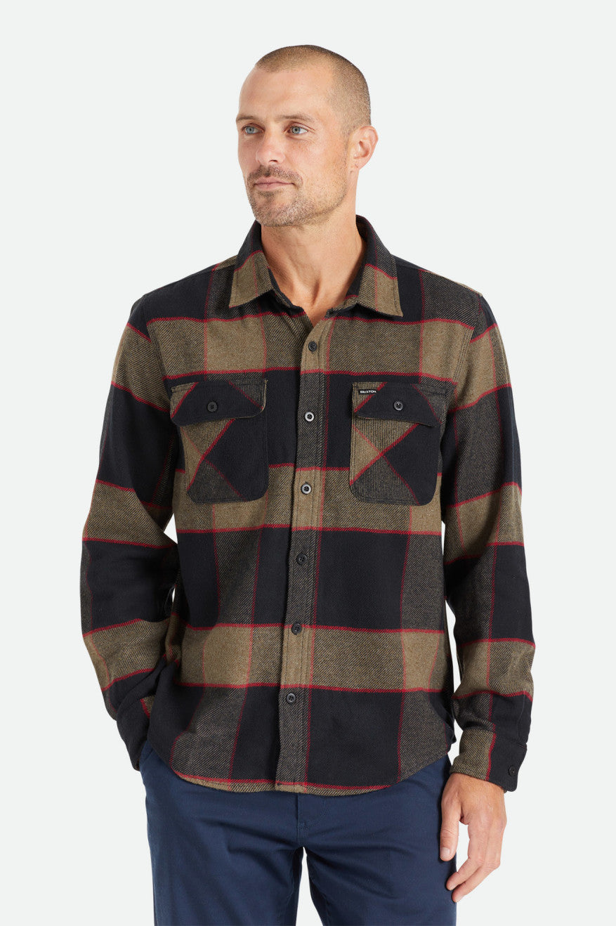 Brixton Bowery L/S Flanel Üstler Erkek Gri | 386EUVCKX