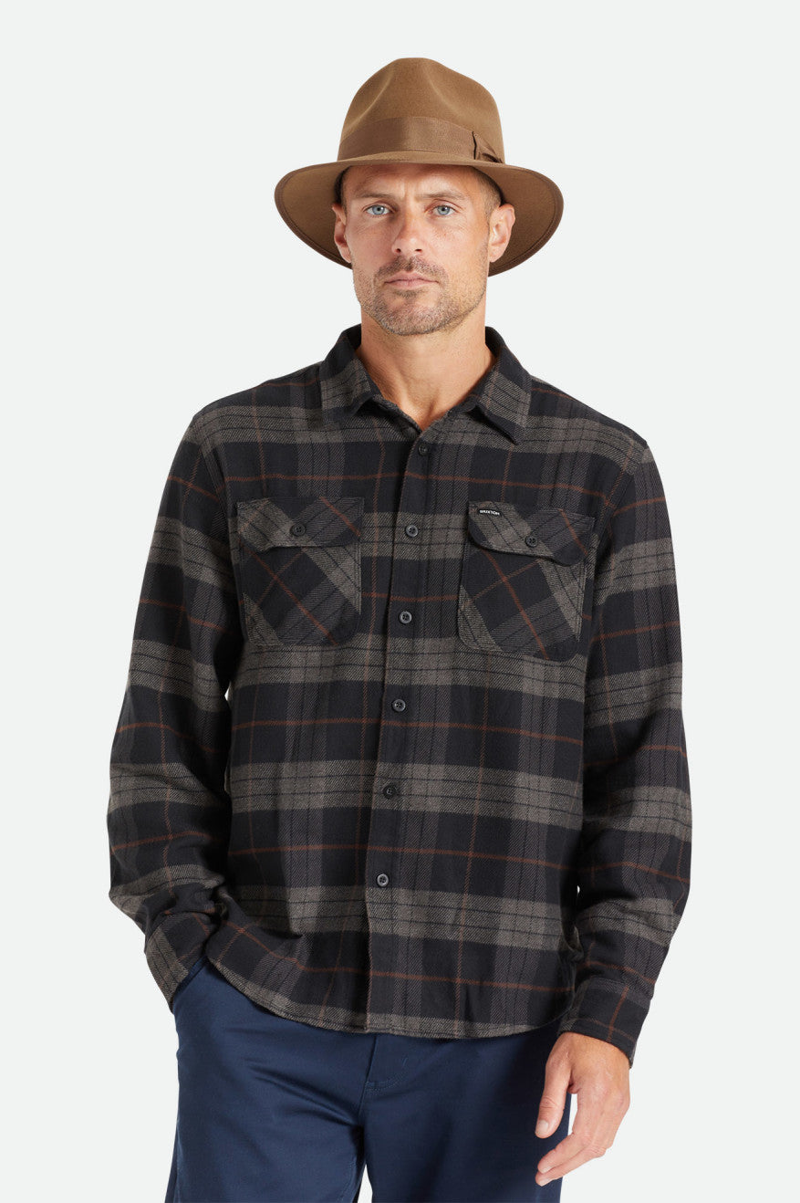 Brixton Bowery L/S Flanel Üstler Erkek Siyah Gri | 098WHRPAX