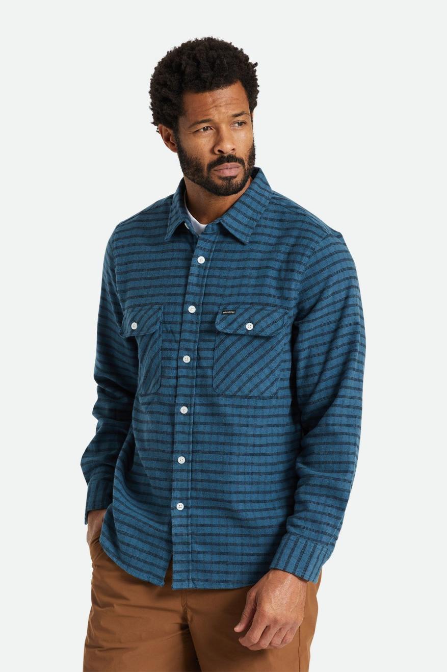 Brixton Bowery Stretch L/S Utility Flanel Üstler Erkek Turkuaz Siyah | 862NPOQKW