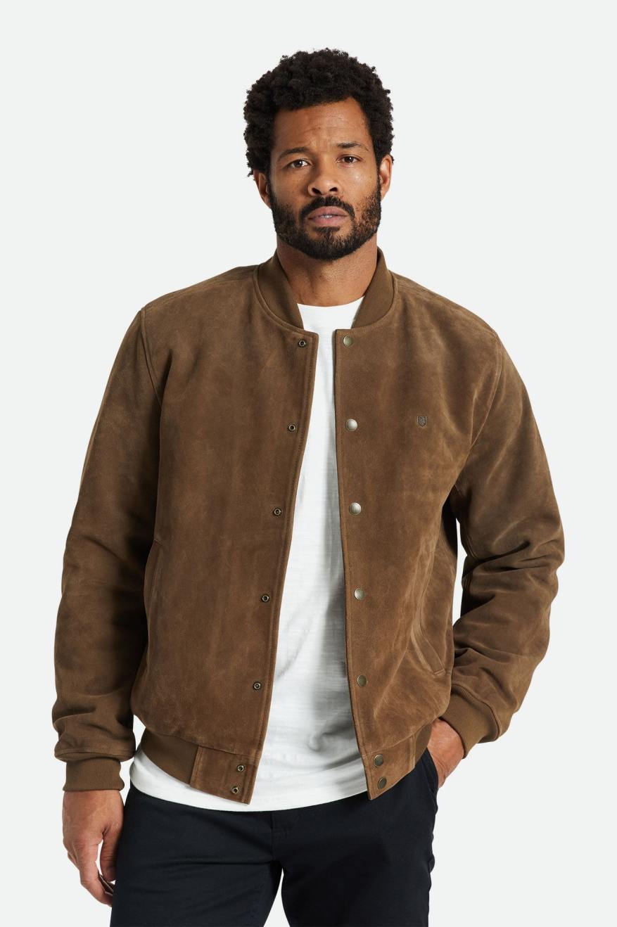 Brixton Dillinger Reserve Süet Bomber Ceket Erkek Kahverengi | 105ZGPHQY