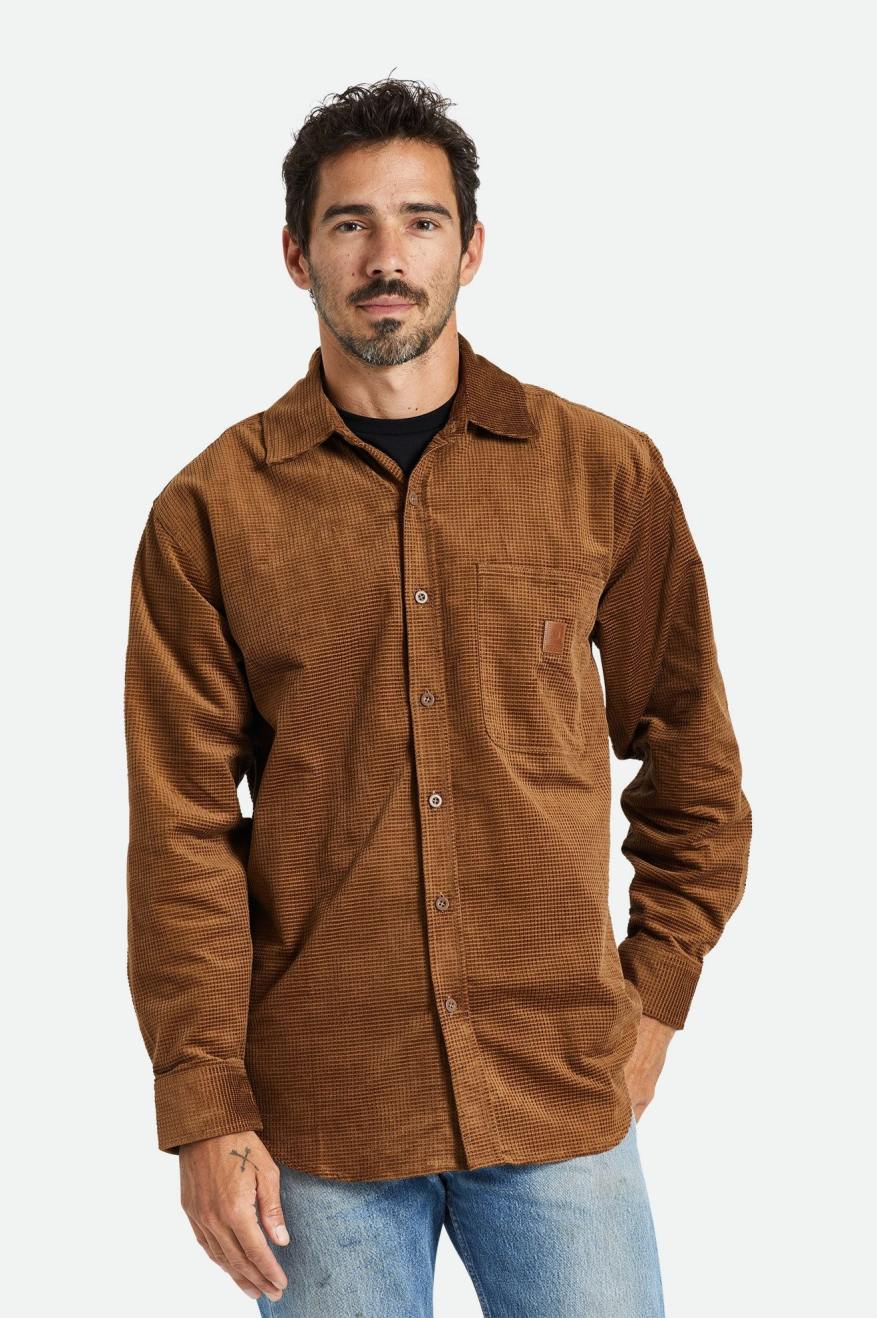 Brixton Porter L/S Waffle Corduroy Dokuma Üstler Erkek Kahverengi | 385CNSGIX