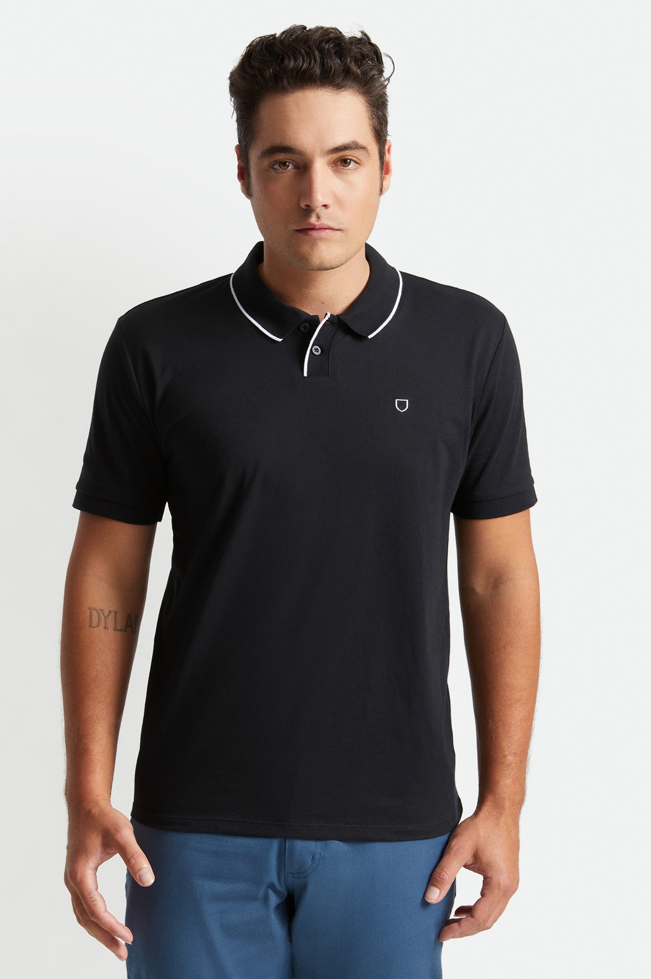 Brixton Proper S/S Polo Triko Erkek Siyah Beyaz | 360KEOPQA