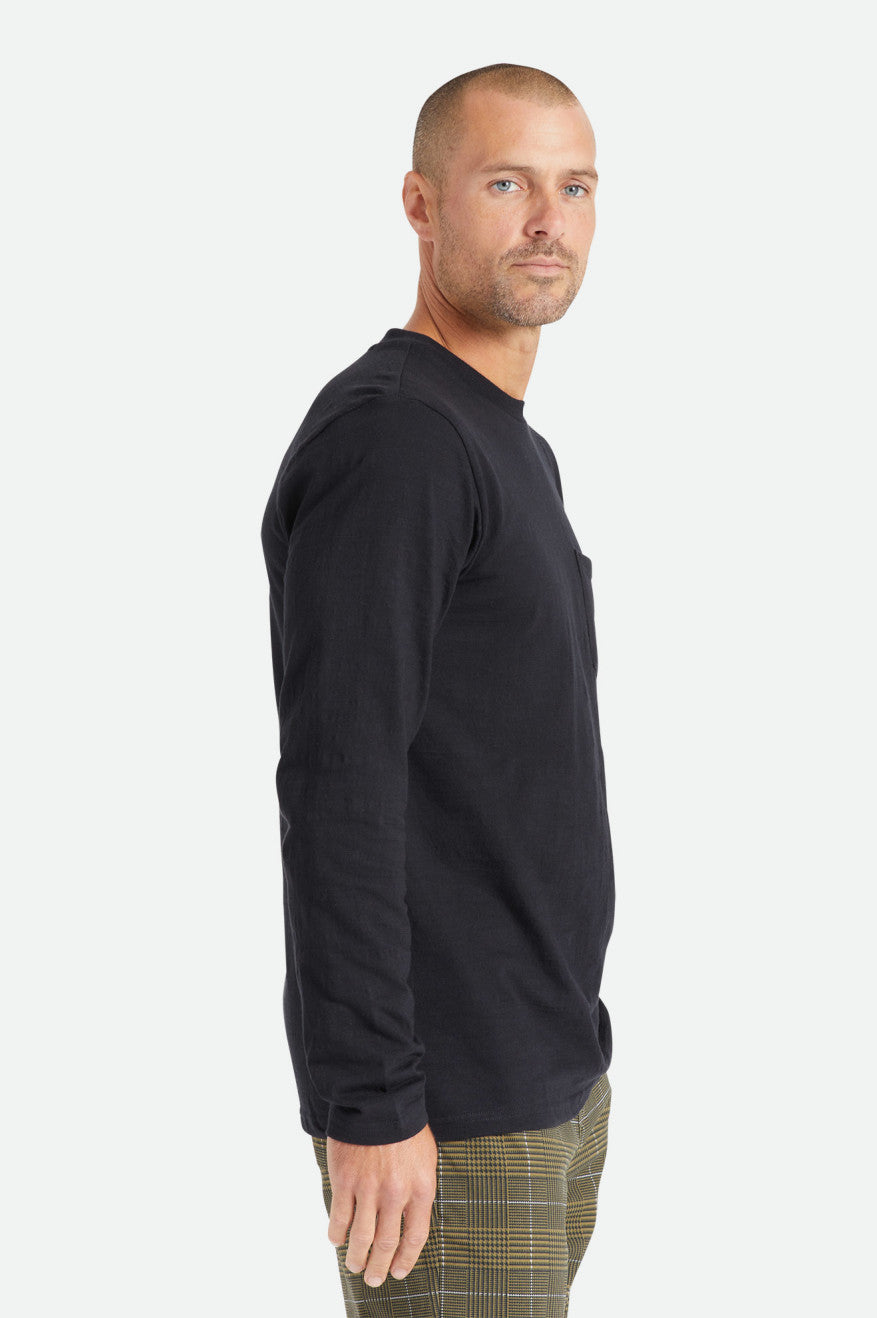 Brixton Basic Slub L/S Pocket Triko Erkek Siyah | 325AWGOSU