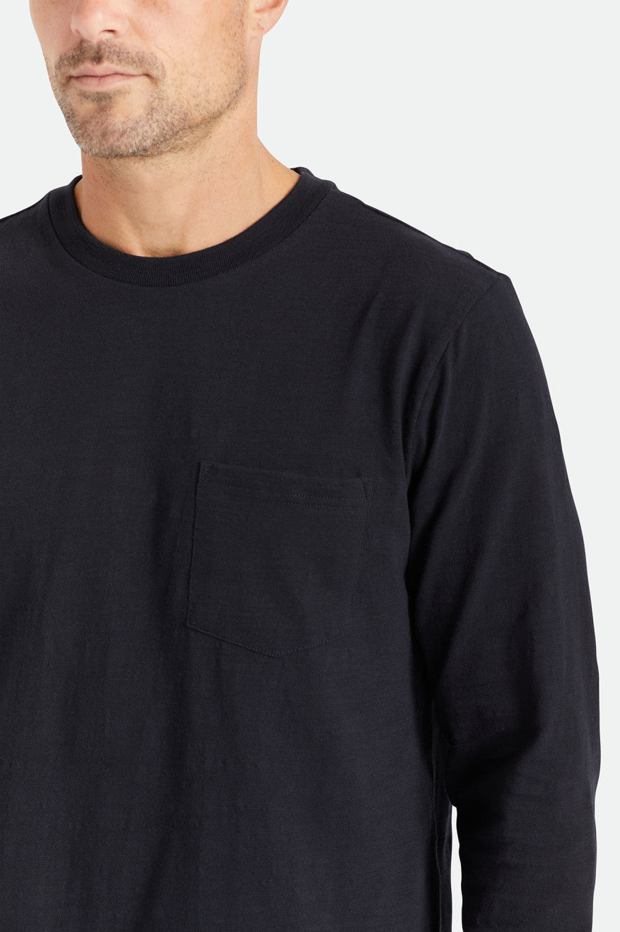 Brixton Basic Slub L/S Pocket Triko Erkek Siyah | 325AWGOSU