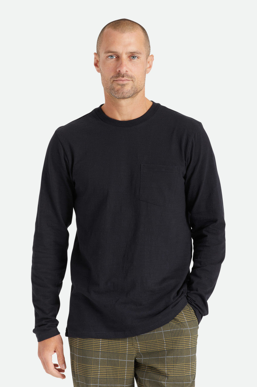 Brixton Basic Slub L/S Pocket Triko Erkek Siyah | 325AWGOSU