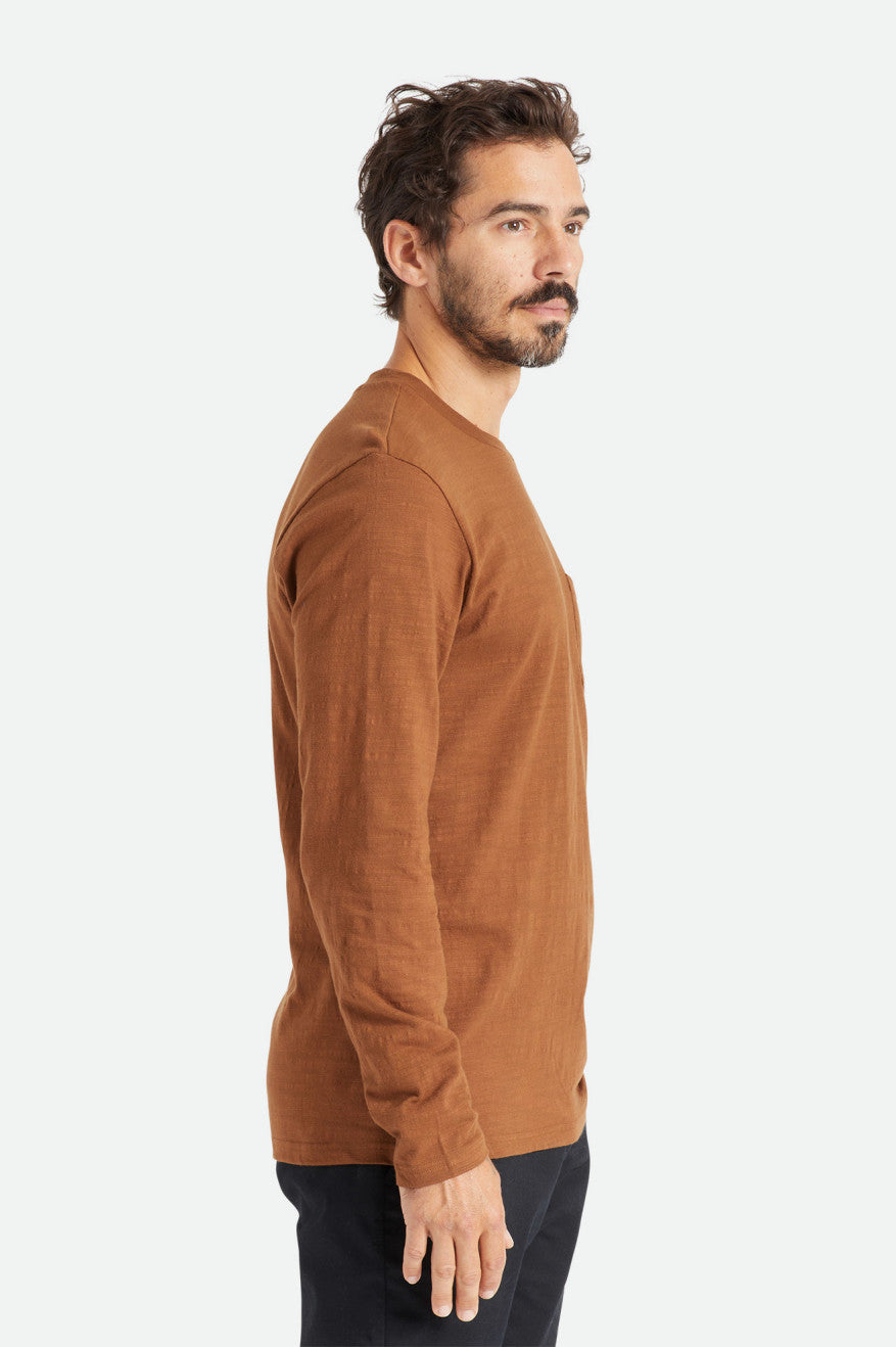 Brixton Basic Slub L/S Pocket Triko Erkek Kahverengi | 831GHQMCW