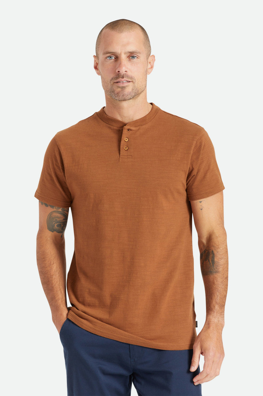 Brixton Basic Slub S/S Henley Triko Erkek Kahverengi | 396VLXCAM