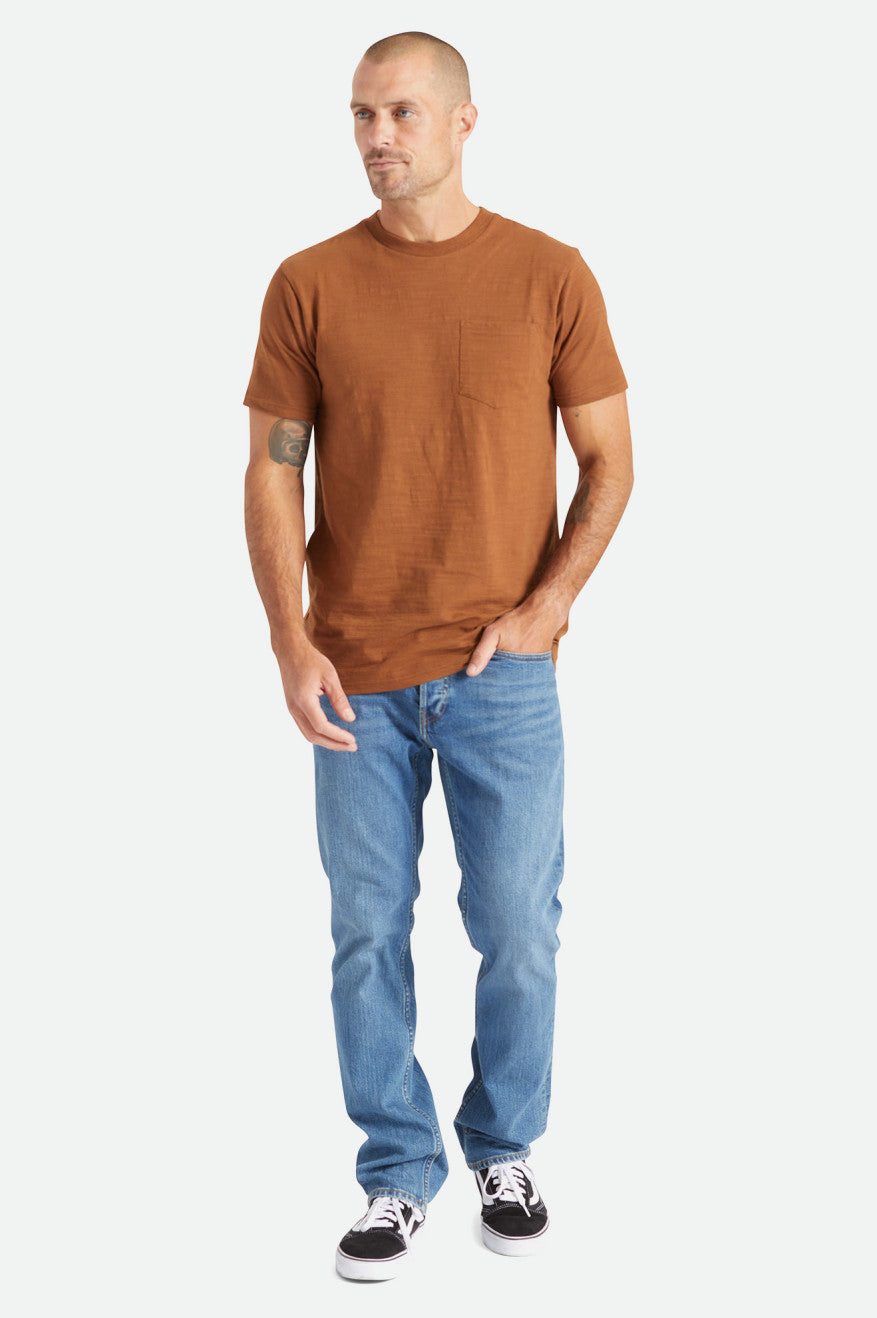 Brixton Basic Slub S/S Pocket Triko Erkek Kahverengi | 743WRSNBJ