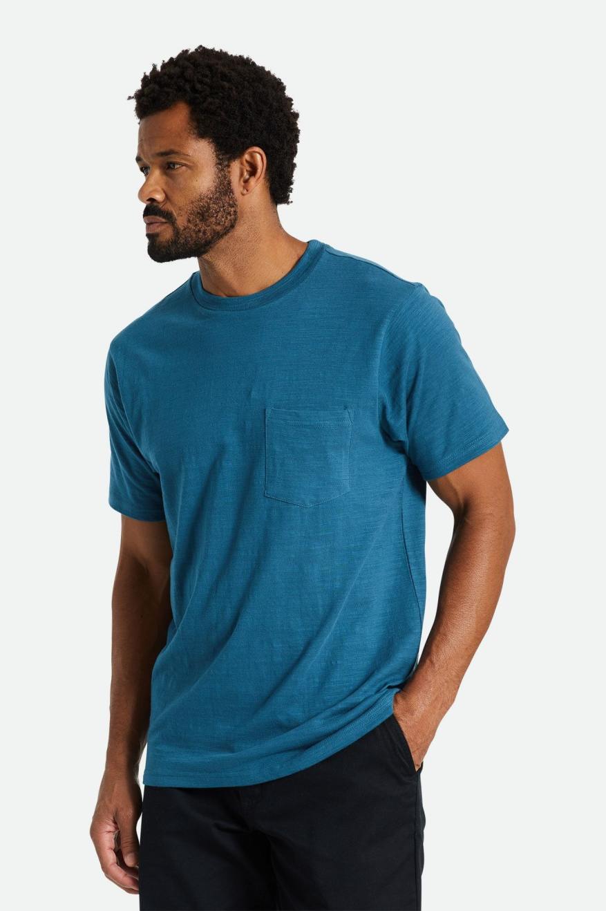 Brixton Basic Slub S/S Pocket Üstler Erkek Turkuaz | 725XDUQSP