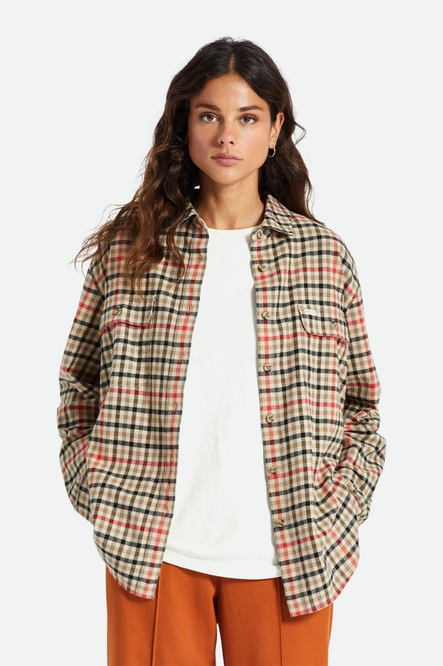 Brixton Bowery Boyfriend L/S Flanel Üstler Kadın Açık Sarı | 056VTMQLG