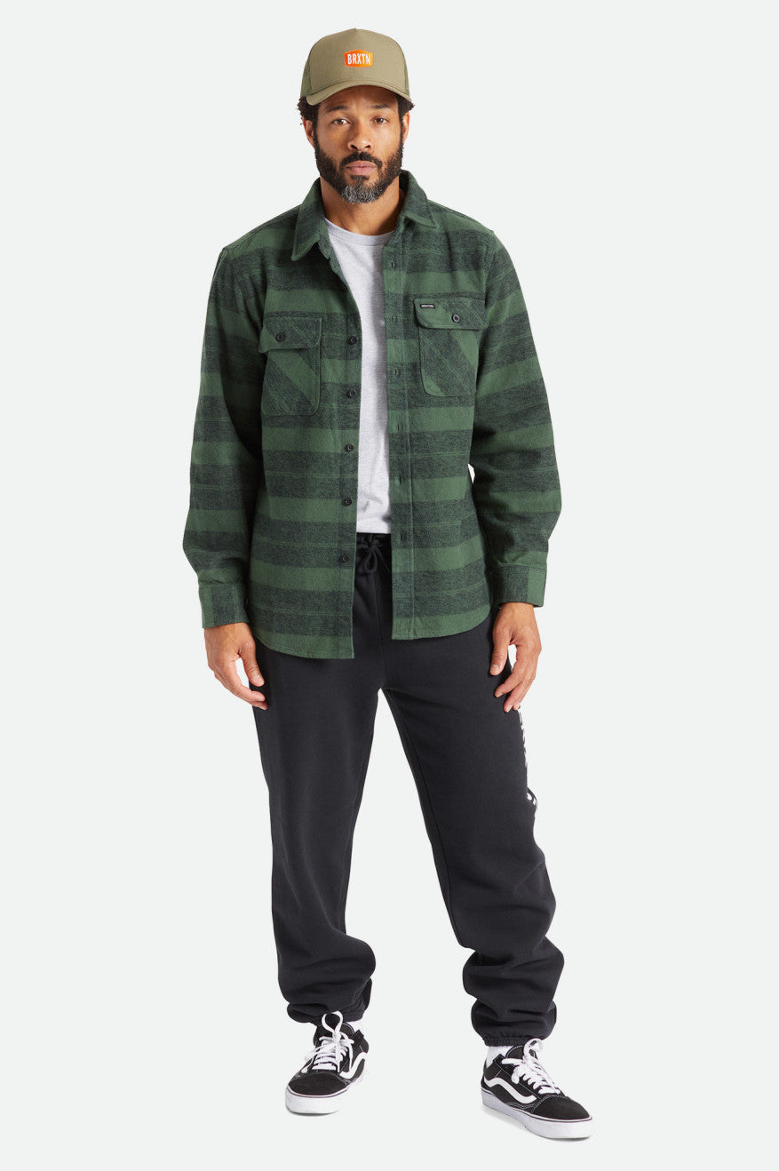 Brixton Bowery Heavy Weight L/S Flanel Üstler Erkek Yeşil | 102XLMTPZ