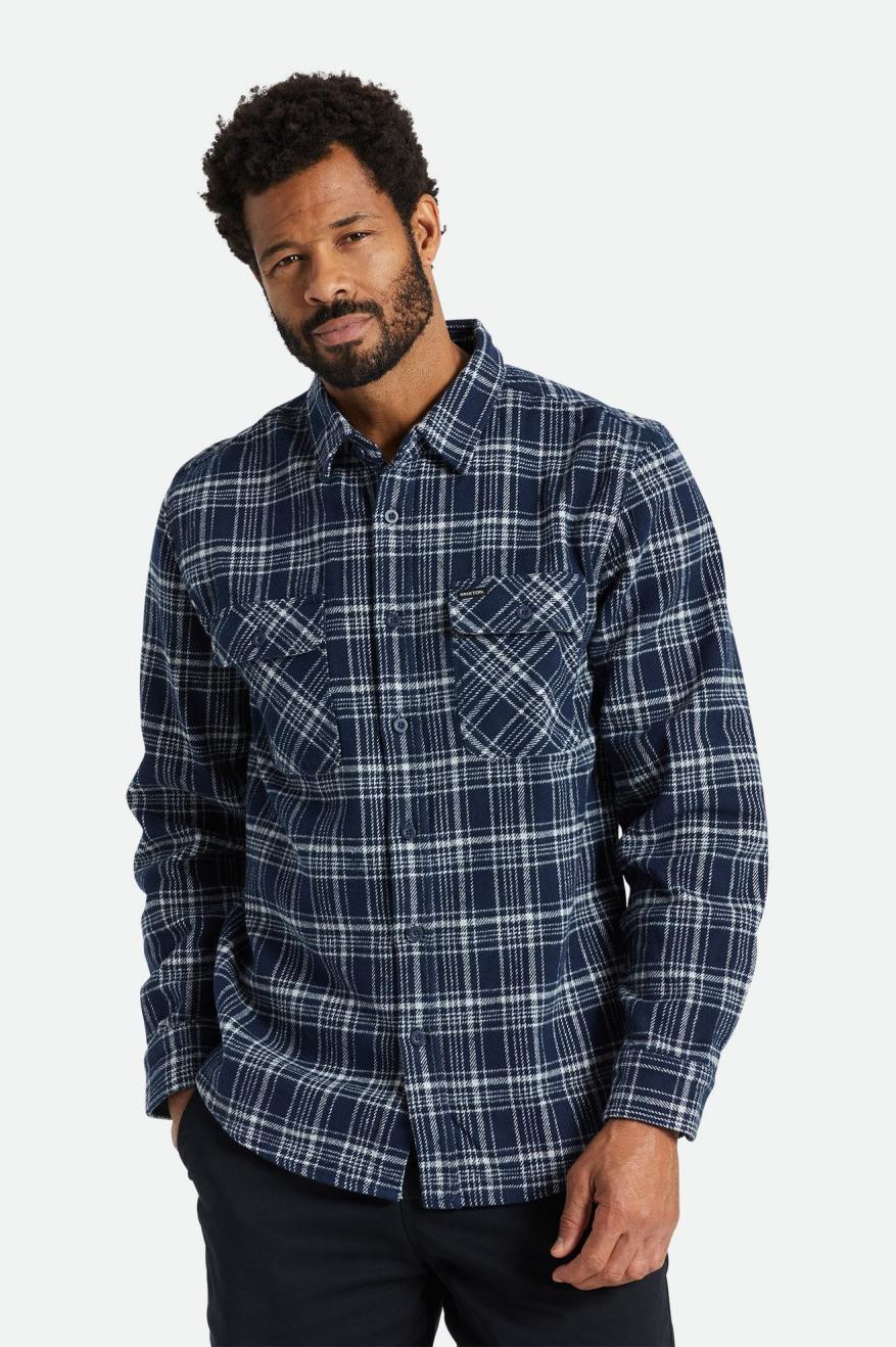 Brixton Bowery Heavy Weight L/S Flanel Üstler Erkek Lacivert Gri | 270IFSMXL