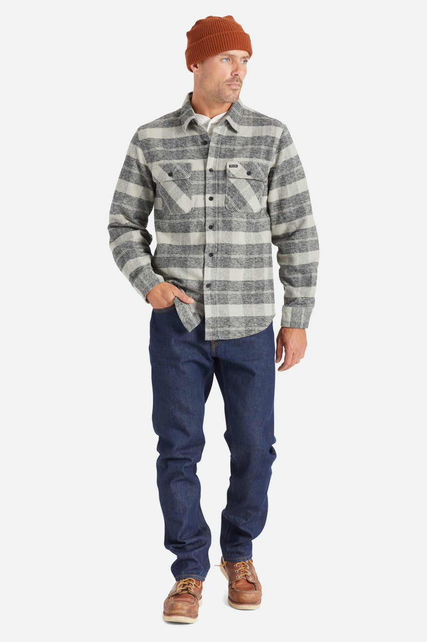 Brixton Bowery Heavy Weight L/S Flanel Üstler Erkek Siyah Gri | 543RGZETQ