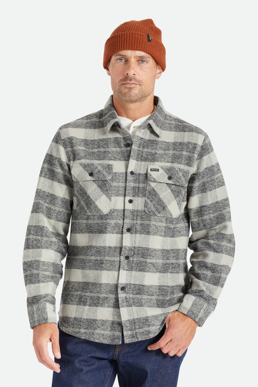 Brixton Bowery Heavy Weight L/S Flanel Üstler Erkek Siyah Gri | 543RGZETQ