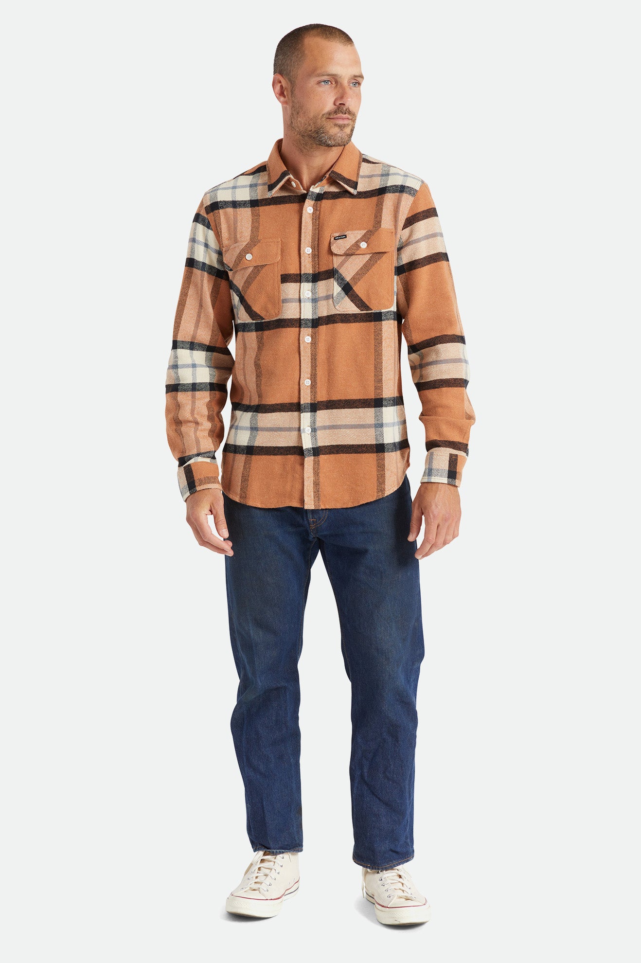 Brixton Bowery L/S Flanel Üstler Erkek Bej Rengi | 760RNJMEQ