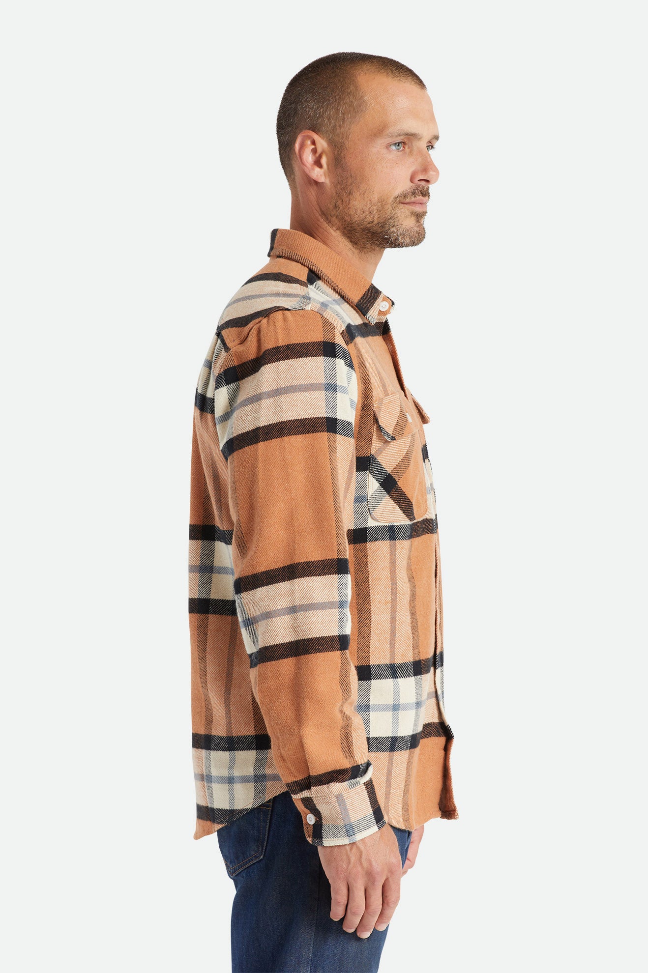 Brixton Bowery L/S Flanel Üstler Erkek Bej Rengi | 760RNJMEQ