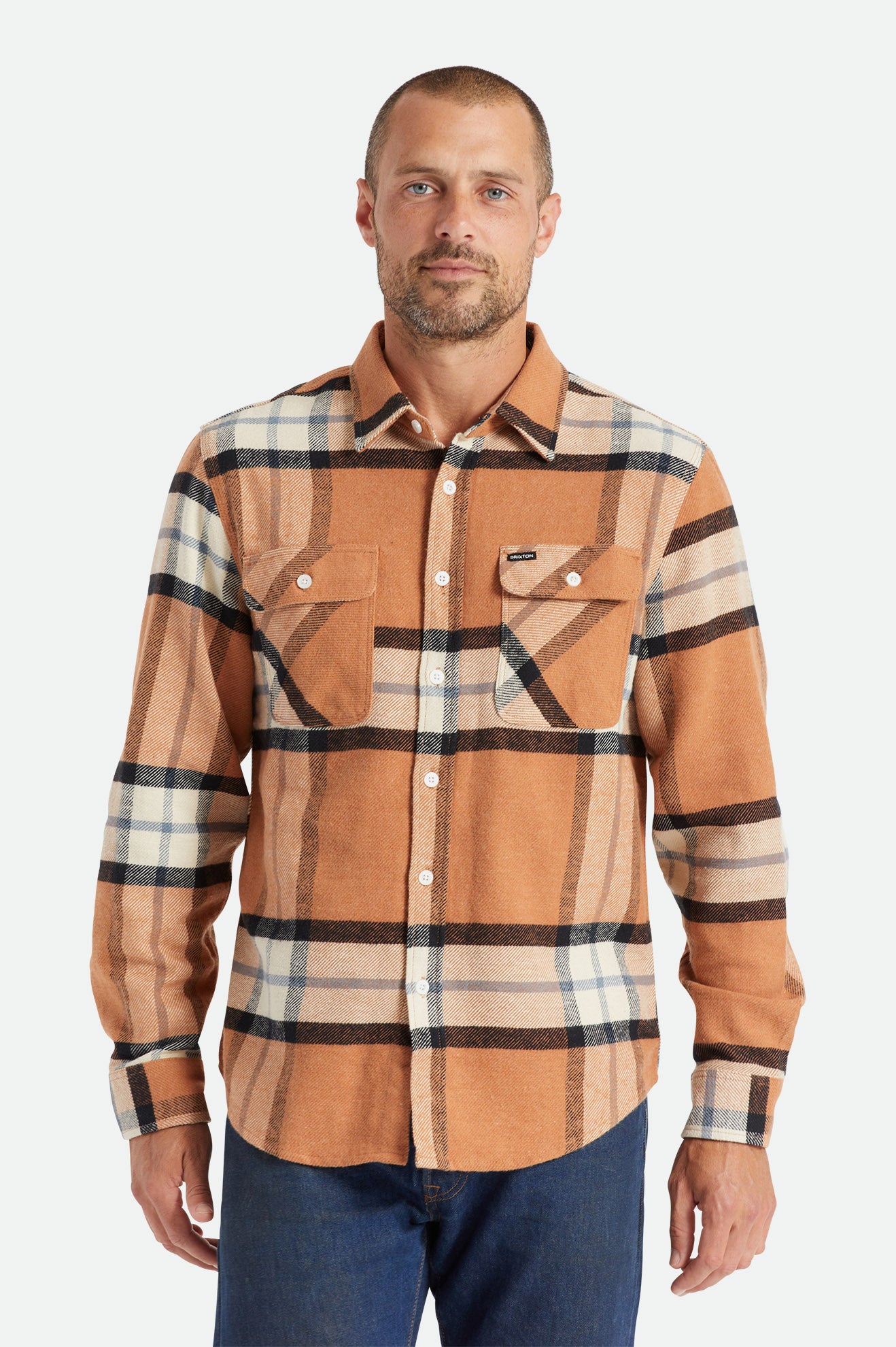 Brixton Bowery L/S Flanel Üstler Erkek Bej Rengi | 760RNJMEQ