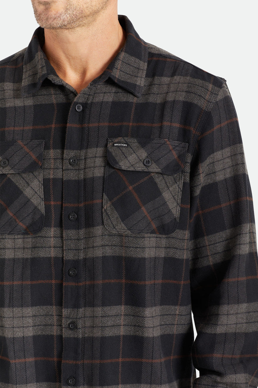 Brixton Bowery L/S Flanel Üstler Erkek Siyah Gri | 098WHRPAX