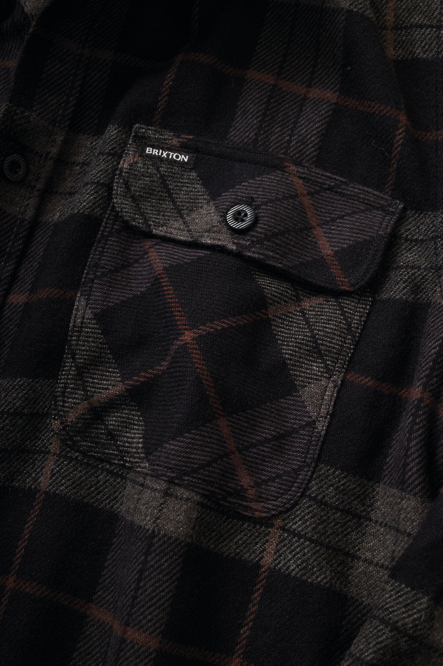 Brixton Bowery L/S Flanel Üstler Erkek Siyah Gri | 098WHRPAX