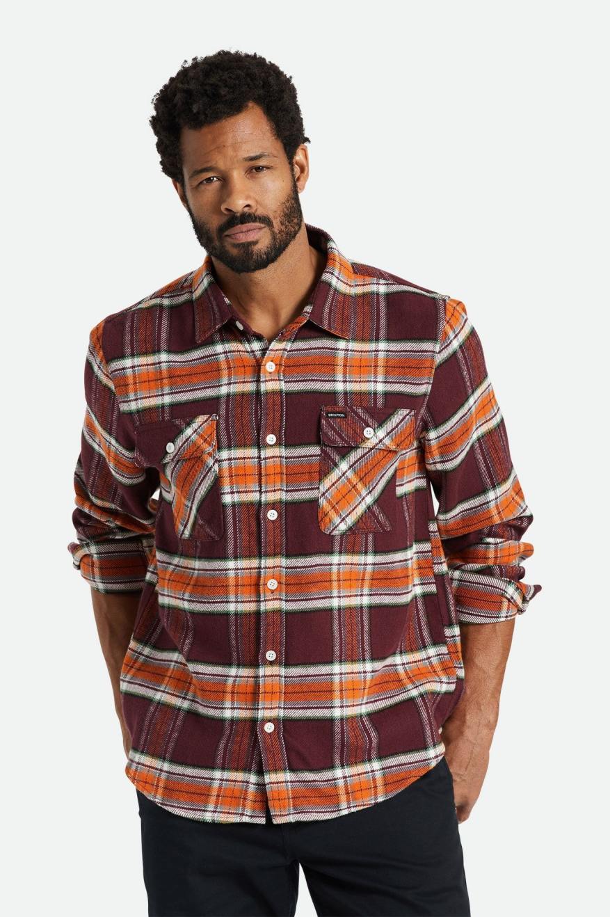 Brixton Bowery L/S Flanel Üstler Erkek Turuncu | 307TQCFZJ