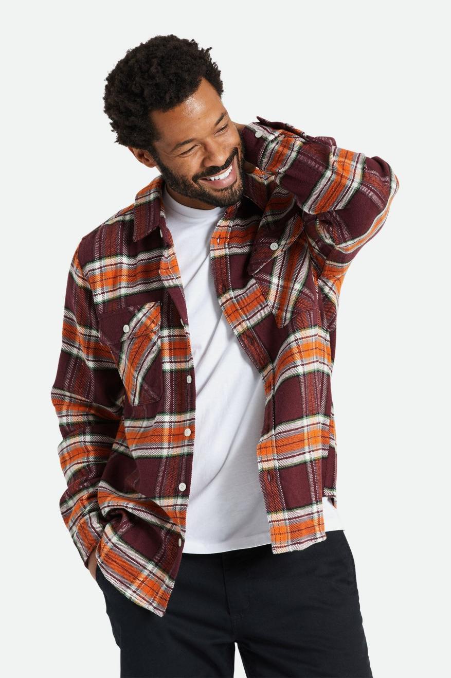 Brixton Bowery L/S Flanel Üstler Erkek Turuncu | 307TQCFZJ