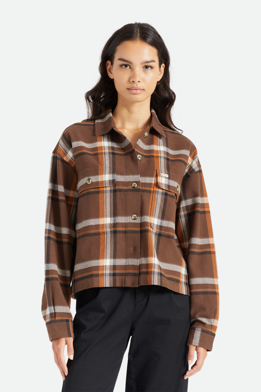 Brixton Bowery L/S Flanel Üstler Kadın Kahverengi | 298BPQURE