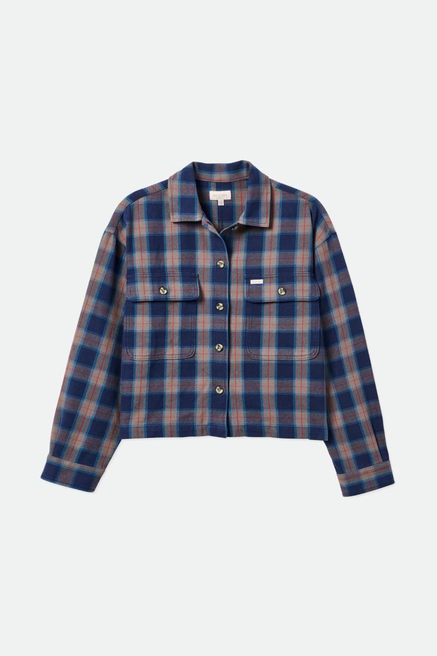 Brixton Bowery L/S Flanel Üstler Kadın Lacivert Gri | 916XZGLHP