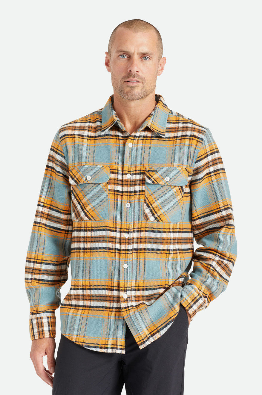 Brixton Bowery Stretch L/S Utility Flanel Üstler Erkek Turuncu Beyaz | 408MJGDVB