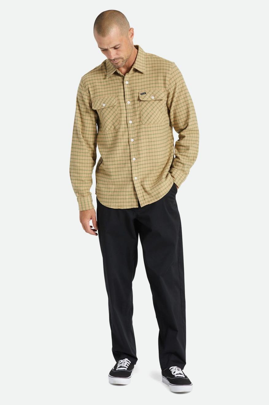 Brixton Bowery Stretch L/S Utility Flanel Üstler Erkek Bej Rengi Zeytin Yeşili | 461KDWERJ