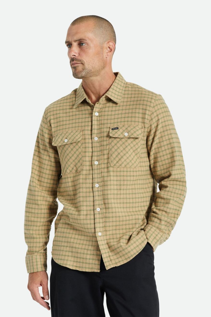 Brixton Bowery Stretch L/S Utility Flanel Üstler Erkek Bej Rengi Zeytin Yeşili | 461KDWERJ