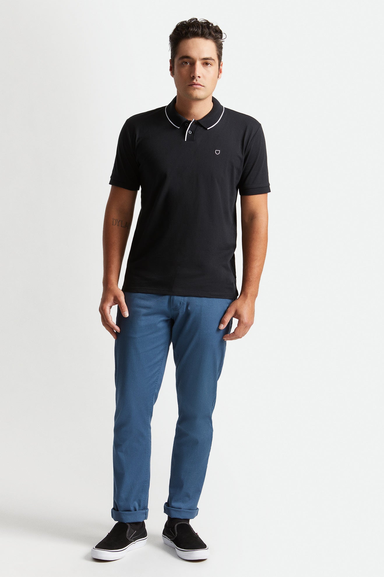 Brixton Proper S/S Polo Triko Erkek Siyah Beyaz | 360KEOPQA